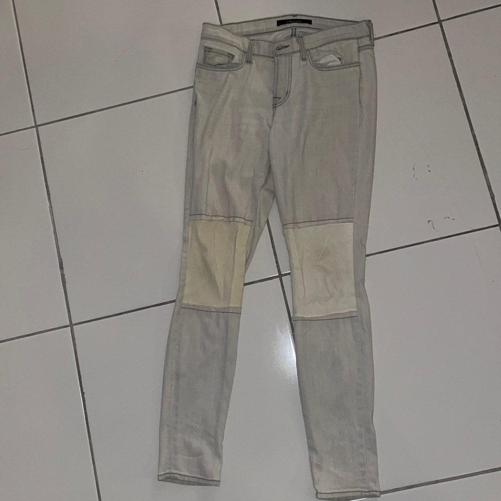 Light Grey/ White J Brand Jeans with White Leather Knees